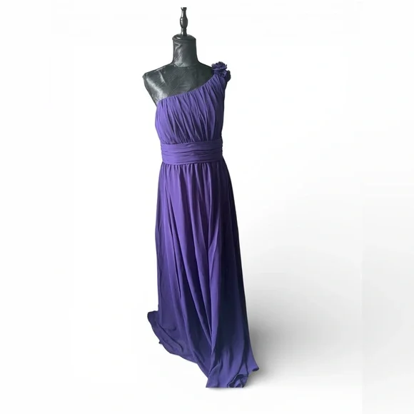 Mori Lee One Shoulder Purple Chiffon Formal Gown Size 16 - Picture 2 of 7